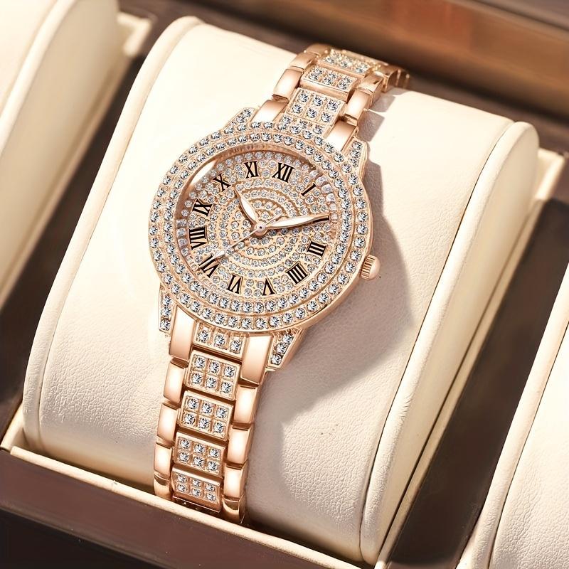 Luxury Rose Gold Crystal Stone Quartz Women's Watch-Stainless Steel Strap, Suitable for Daily Wear and Special Occasions Such as Valentine's Day, Easter, Birthday, Graduation Ceremony, Etc.