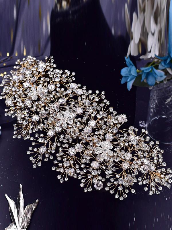 Elegant Rhinestone & Flower Decorated Headwear for Wedding,  Bridal Hair Fashion Accessory for Wedding Bridal Party Formal Occasions