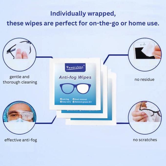 Anti-Fog Lens Cleaning Wipes, Glass Wipes - Remove Dust, Grease, Dirt, Oil, Individually Wrapped Wipes for Eye Glasses, Phone, Computer, Laptop Screen