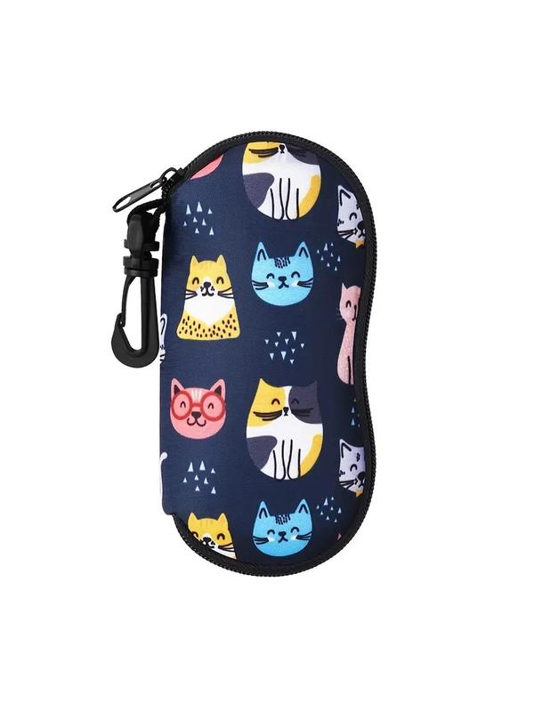 Cartoon Cat Pattern Zipper Eyeglasses Case, Portable Soft Neoprene Sunglasses Case, Glasses Protector for Travel Sport