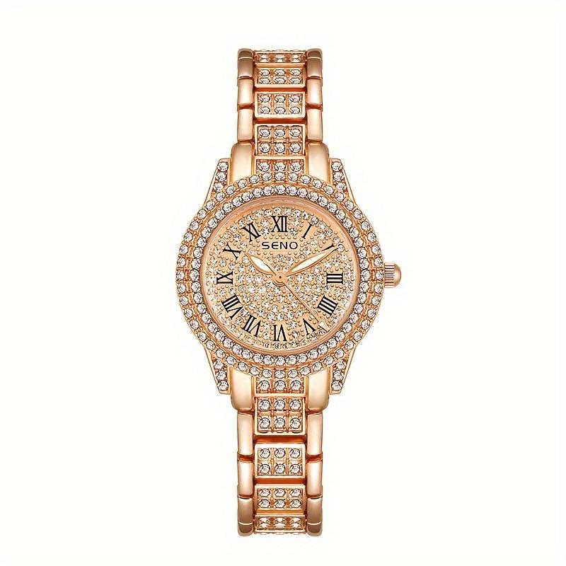 Luxury Rose Gold Crystal Stone Quartz Women's Watch-Stainless Steel Strap, Suitable for Daily Wear and Special Occasions Such as Valentine's Day, Easter, Birthday, Graduation Ceremony, Etc.