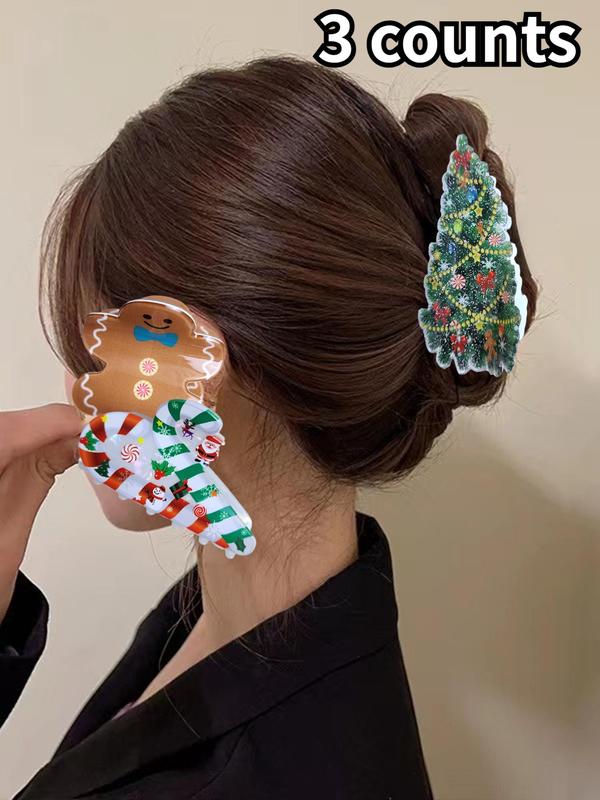 Christmas Themed Hair Claws, Cute Christmas Tree & Santa Claus & Gingerbread Man Design Hair Claws, Fashion Hair Accessories for Women & Girls