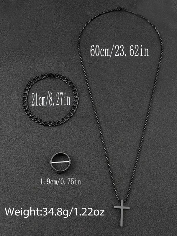 Men's Classic Round Dial Quartz Watch & Cross Pendant Necklace & Ring & Bracelet Set, without Box, Fashion Watch Set for Party, Trendy Watch Set for Birthday Gift