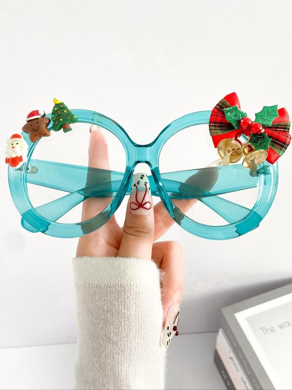 Cute Christmas Themed Round Frame Eyeglasses, Fashionable Anti-blue Light Eyeglasses for Women & Men, Fashion Eyeglasses for Party, Daily Clothing Decor