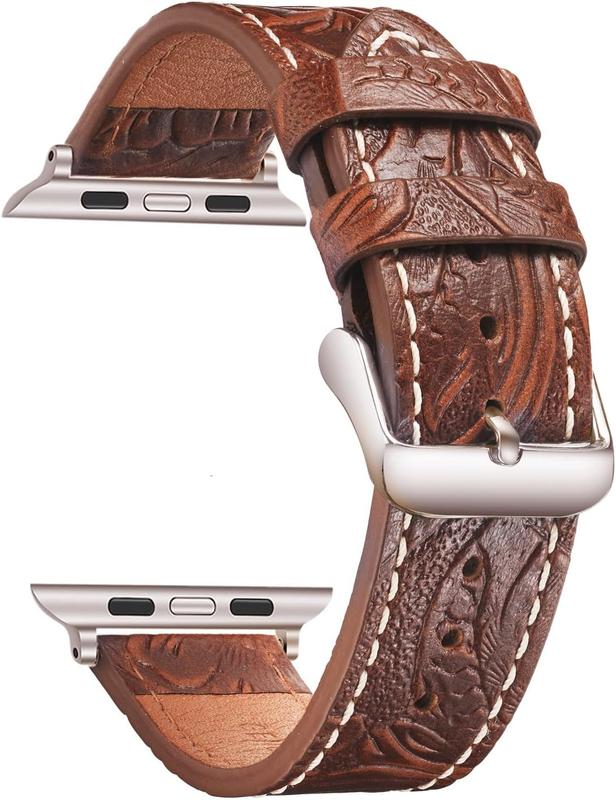 Leather Watch Bands Compatible with  Watch 38 40 41mm 42 44 45 49mm Women Genuine Leather Classic Vintage Replacement Strap for Men iWatch Series Ultra 8 7 SE 6 5 4 3 2 1