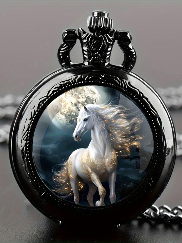 Vintage Horse Design Quartz Pocket Watch, Fashion Round Dial Analog Watch for Party, Daily Decor, Trendy All-match & Exquisite Watch for Birthday Gift