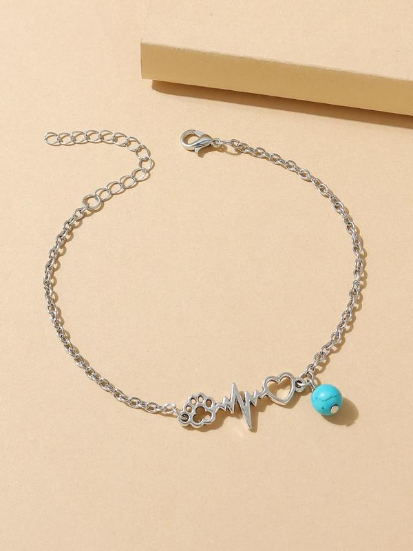 Heart & Paw Design Anklet For Women, Boho Chic Foot Jewelry For Beach Daily Wear