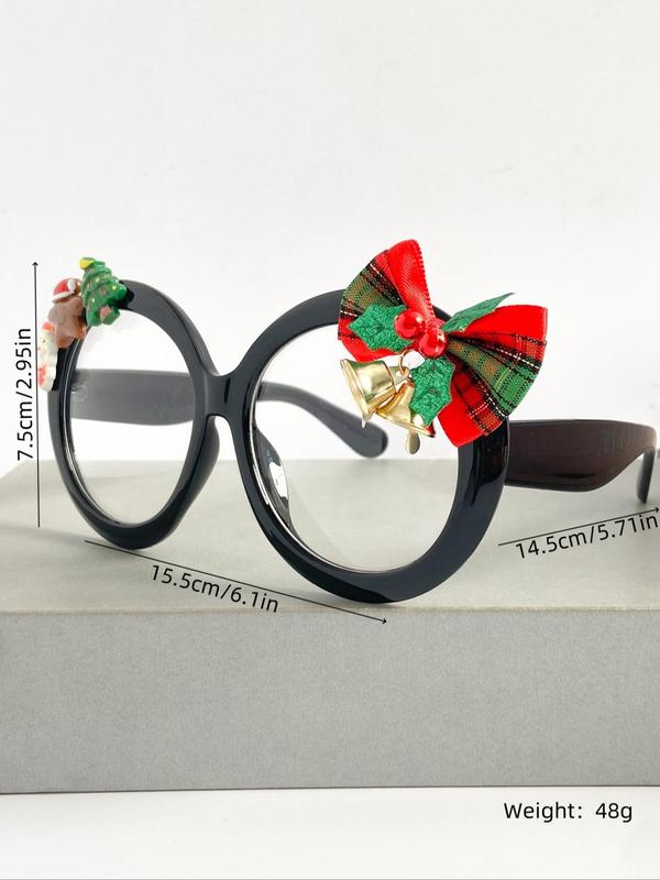 Cute Christmas Themed Round Frame Eyeglasses, Fashionable Anti-blue Light Eyeglasses for Women & Men, Fashion Eyeglasses for Party, Daily Clothing Decor