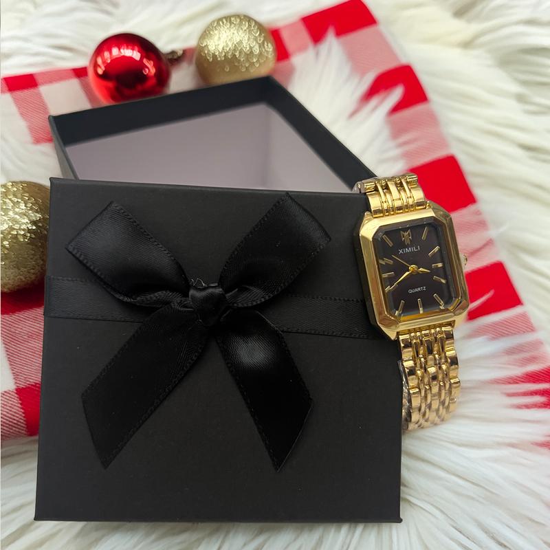 Christmas New Fashion Luxury Stainless Steel Band Watch, Minimalist Square Quartz Wristwatch with Gift Box