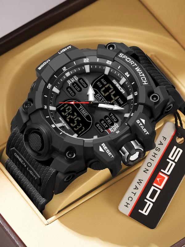 Men's Sportive Analog-Digital Watch, Fashionable Luminous Digital Watch with Timer & Alarm Mode, Waterproof Business Watch for Men's Birthday Gift