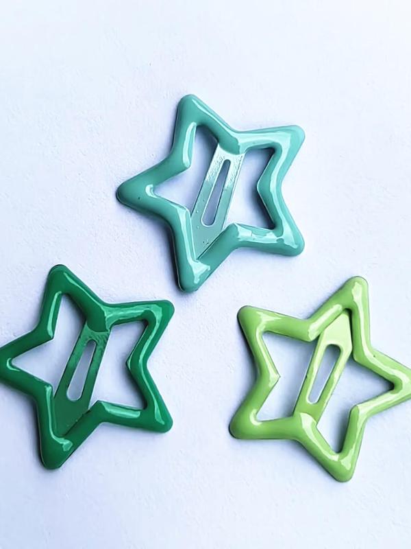 Mixed Color Cute Mini Five-pointed Star Design Snap Clips Set, 3pcs Tiny Star Design Hair Clips, Fashion Hair Accessories for Daily Wear, Holiday Accessories Gifts, Great for Girls