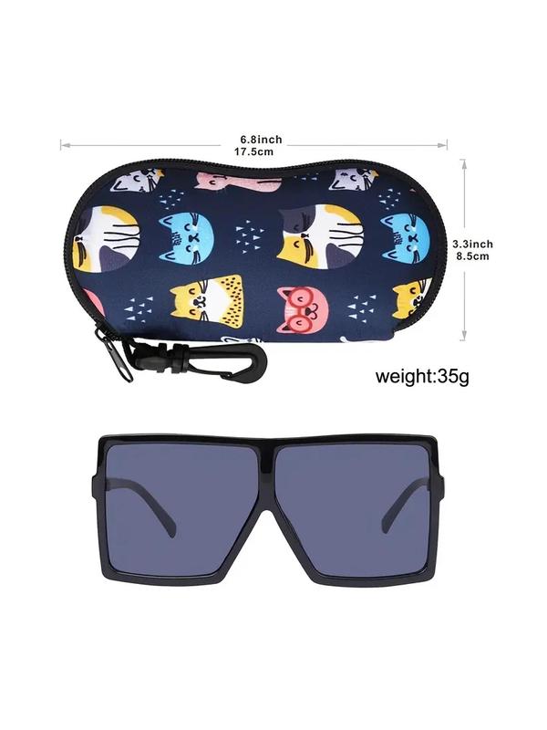 Cartoon Cat Pattern Zipper Eyeglasses Case, Portable Soft Neoprene Sunglasses Case, Glasses Protector for Travel Sport