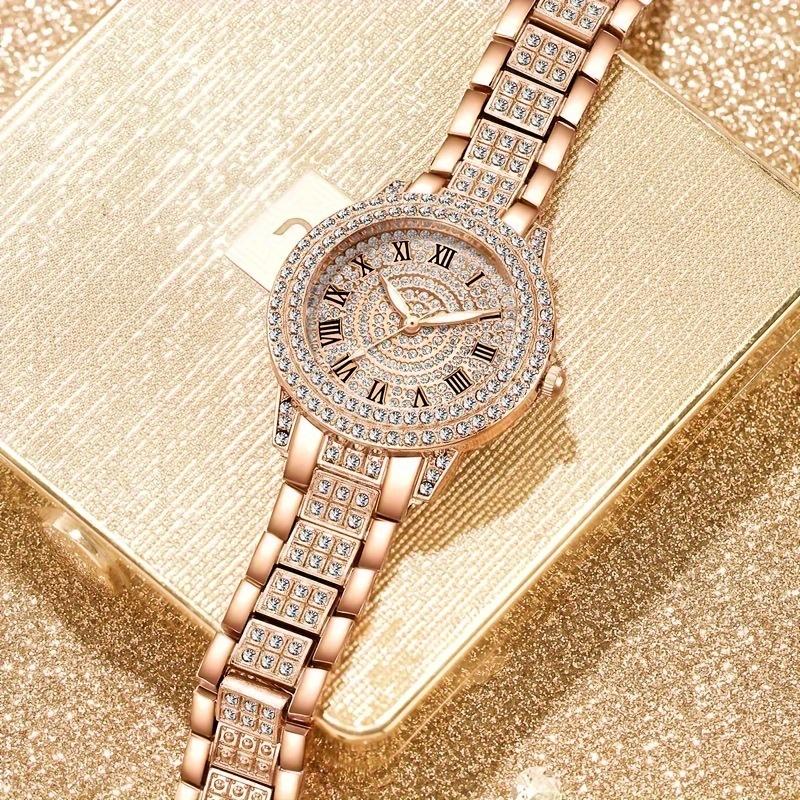 Luxury Rose Gold Crystal Stone Quartz Women's Watch-Stainless Steel Strap, Suitable for Daily Wear and Special Occasions Such as Valentine's Day, Easter, Birthday, Graduation Ceremony, Etc.