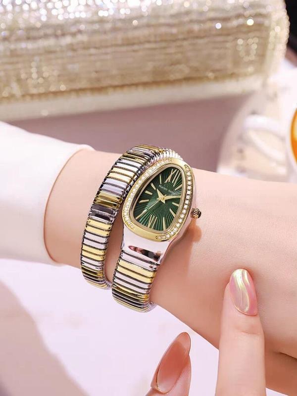 Women's Elegant Snake Design Rhinestone Decor Quartz Watch, Fashionable Wristwatch for Women & Girls, Trendy All-match & Exquisite Watch for Birthday Gift with Box