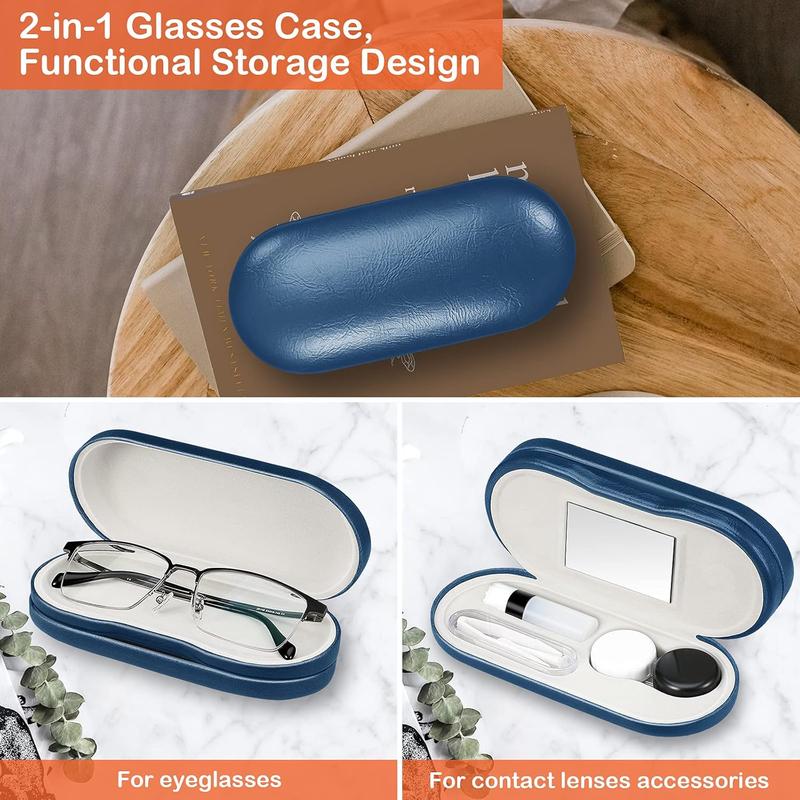 2 in 1 Eyeglasses Case, Contact Lens Case with Mirror Tweezers Remover, Soak Storage Kit, Sunglasses Pouch