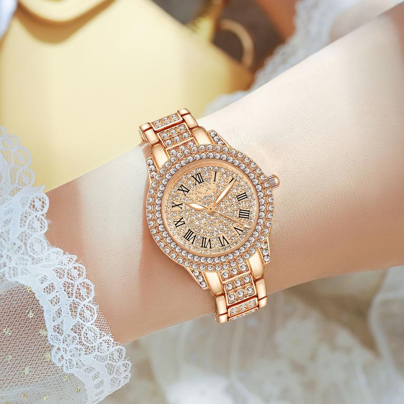 Luxury Rose Gold Crystal Stone Quartz Women's Watch-Stainless Steel Strap, Suitable for Daily Wear and Special Occasions Such as Valentine's Day, Easter, Birthday, Graduation Ceremony, Etc.