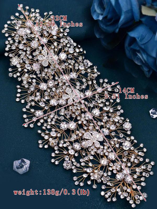 Elegant Rhinestone & Flower Decorated Headwear for Wedding,  Bridal Hair Fashion Accessory for Wedding Bridal Party Formal Occasions