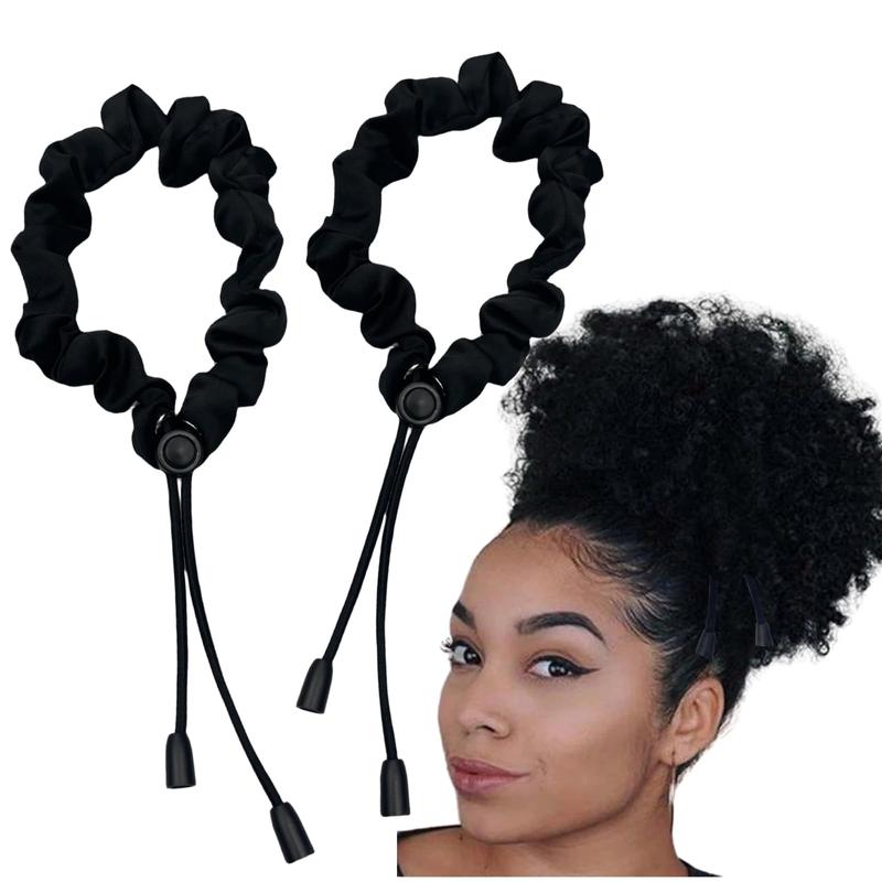 2 Packs Adjust Satin Hair Scrunchies for Women Girls, Adjustable Hair Ties Soft Than Silk for 4c Girlie Thick Curly Natural Hair, Easy to Use Hair Accessories for Afro Puff Loc Ponytails (black)