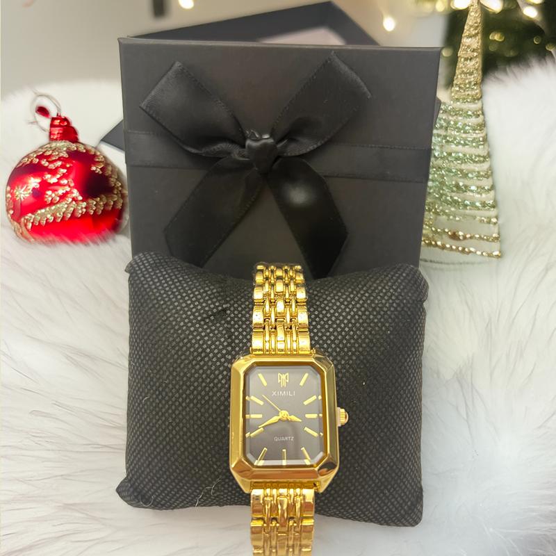 Christmas New Fashion Luxury Stainless Steel Band Watch, Minimalist Square Quartz Wristwatch with Gift Box