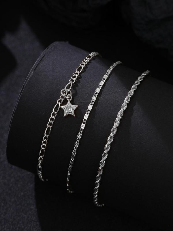 Women's Elegant Star Decor Chain Anklet, 3pcs 2024 New Dainty Jewelry for Daily Clothing Decor, Party, Chic All-match Jewelry As Gift for Girlfriend & Boyfriend