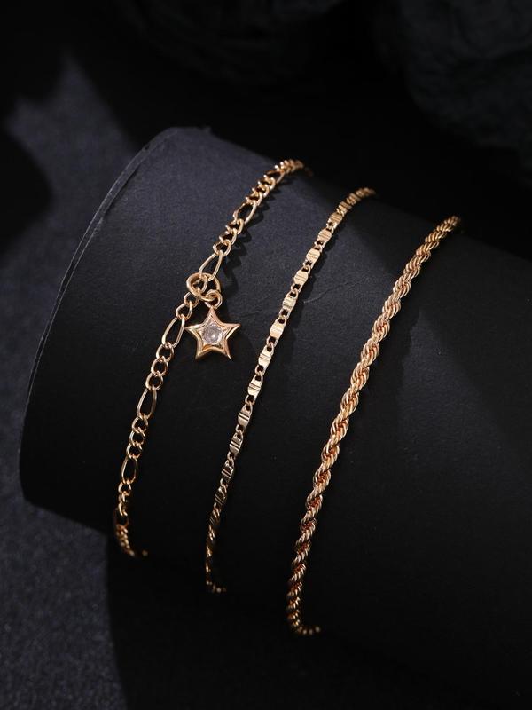 Women's Elegant Star Decor Chain Anklet, 3pcs 2024 New Dainty Jewelry for Daily Clothing Decor, Party, Chic All-match Jewelry As Gift for Girlfriend & Boyfriend