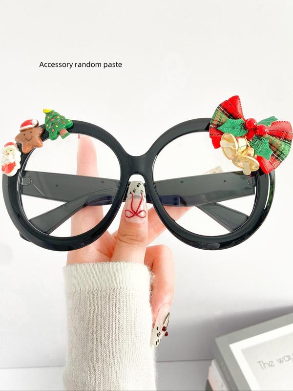 Cute Christmas Themed Round Frame Eyeglasses, Fashionable Anti-blue Light Eyeglasses for Women & Men, Fashion Eyeglasses for Party, Daily Clothing Decor