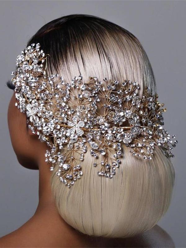 Elegant Rhinestone & Flower Decorated Headwear for Wedding,  Bridal Hair Fashion Accessory for Wedding Bridal Party Formal Occasions