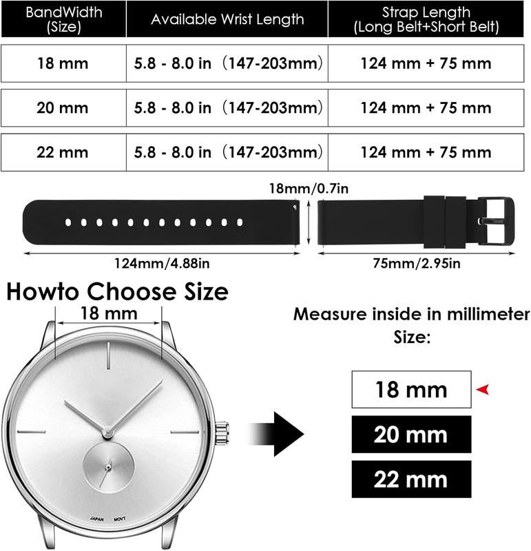 Watch Bands, Quick Release  Soft Rubber Replacement Straps with  Plated Stainless Steel Buckle  Watch Straps  Watchbands Wrist Straps for Men Women