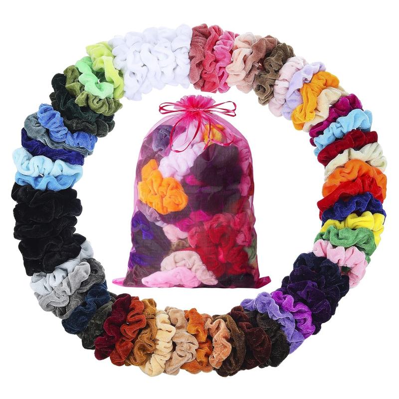 Velvet Hair Scrunchies - 60 Pack for Women, Girls - Bulk Scrunchies Hair Ties No Damage Scrunchy Hair Bands Ponytail Holders for Thick, Curly, Thin, Fine Hair