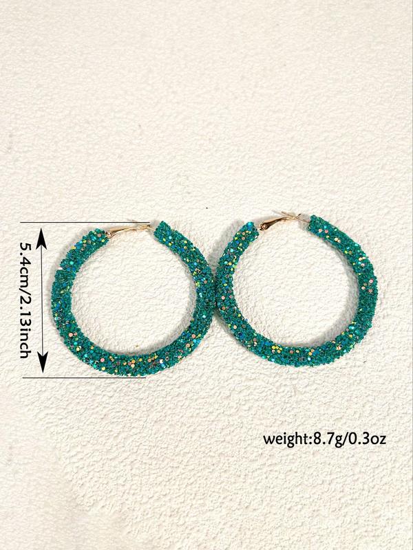  Women's Elegant Glittering Hoop Earrings, 1 Pair Trendy Sparkling Hoop Earrings for Women & Girls, All-match Stylish Jewelry As Gift for Daily & Party Decor