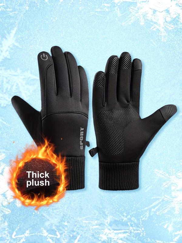 Unisex Letter Print Touch Screen Gloves, Casual Non-slip Waterproof Warm Gloves for Outdoor Activities, Fashion Accessories for Men & Women