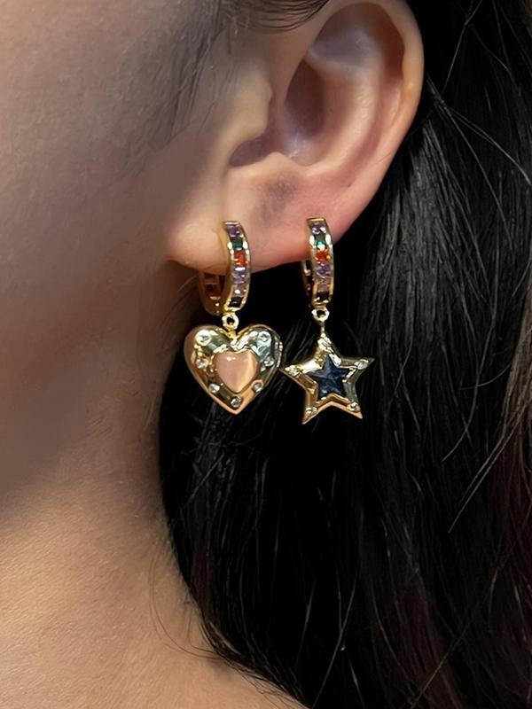 Women's Elegant Rhinestone Decor Star & Heart Design Dangle Earrings, Exquisite Trendy Asymmetrical Earrings, Fashion Jewelry for Women for Daily & Party Decoration