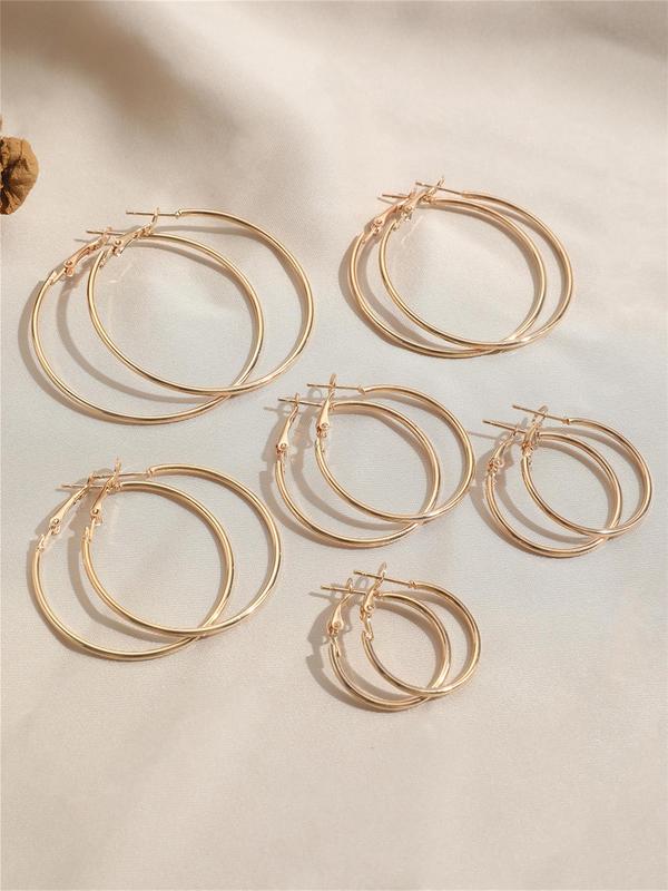 6 Pairs Women's Simple Plain Alloy Hoop Earrings, Casual All-match Jewelry for Girls Gift, Female Classic Fashion Accessories for Daily Wear