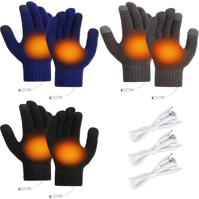 3pcs USB Rechargeable Heated Gloves - Touchscreen Compatible, Warm Knit Mittens for Men & Women, Perfect for Outdoor Activities, 3 Colors