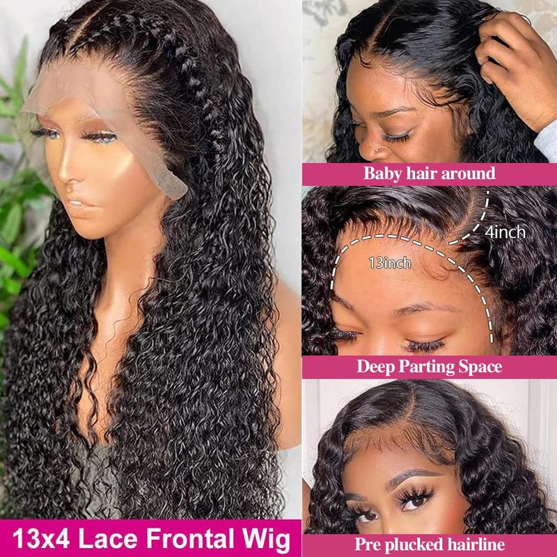 180% Density Deep Wave 13x4 Transparent Lace Frontal Wig Human Hair 30 Inches Brazilian Wigs for Women Pre Plucked 13x4 Hd Lace Front Wigs Curly Wig