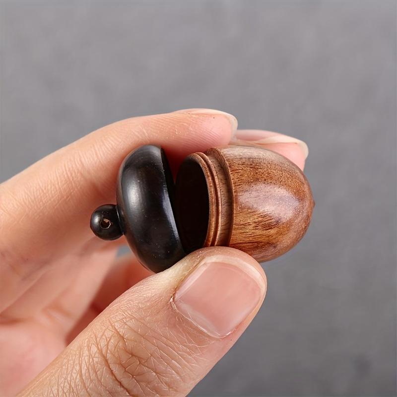 Wooden Acorn Shaped Pill Box, 2 Counts Mini Keychain Pendant Medicine Storage Box, Travel Essentials, Home Organizer for Outdoor & Travel