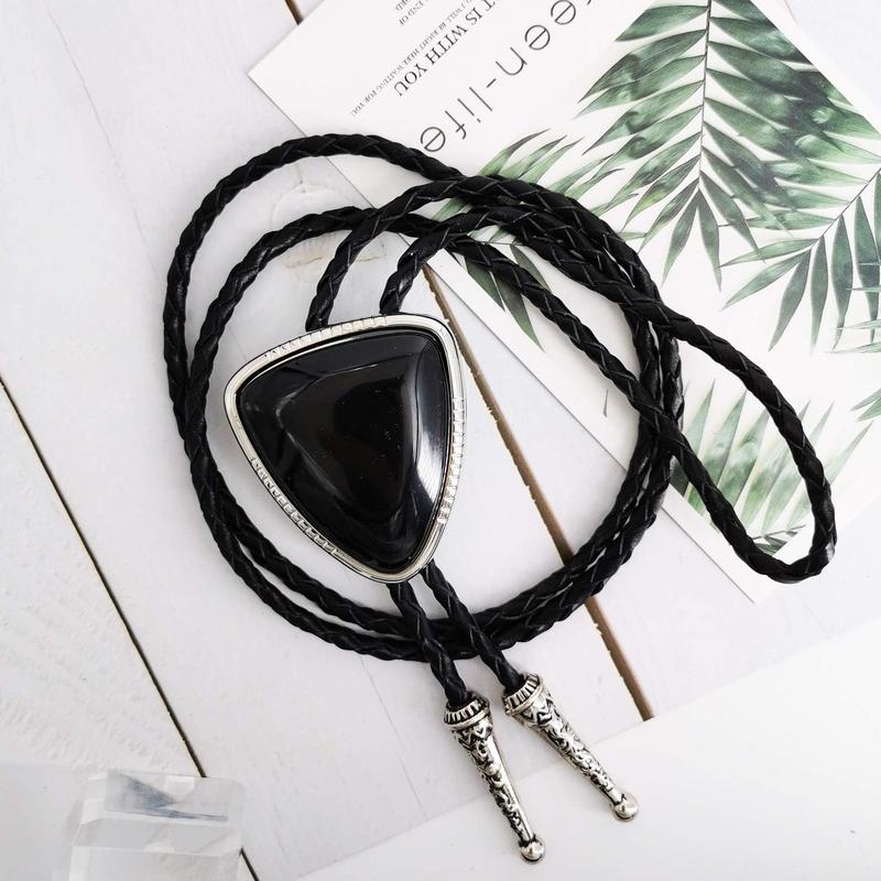 Vintage Western Cowboy Black Stone Bolo Tie For Men