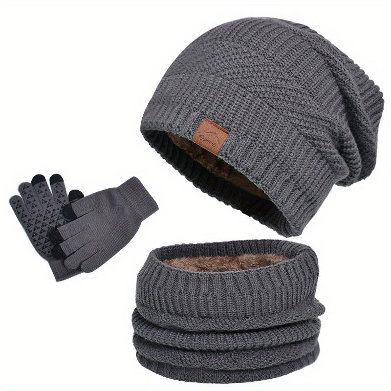 Men's Winter Knit Hat Set with Ear Flaps - Plush, Warm & Windproof, Includes Neck Warmer and Scarf, Mixed Colors