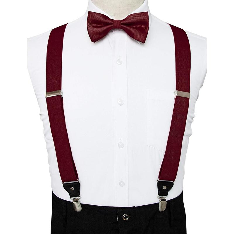 Solid Color Suspender and Silk Bow Tie Sets for Men