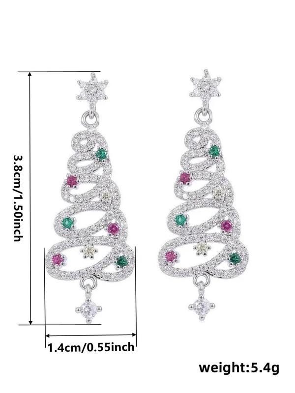 Christmas Tree Design Dangle Earrings, Elegant Rhinestone Decorated Dangle Earrings for Women, Fashion Jewelry for Party, Daily Decor, Trendy All-match & Exquisite Jewelry for Birthday Gift