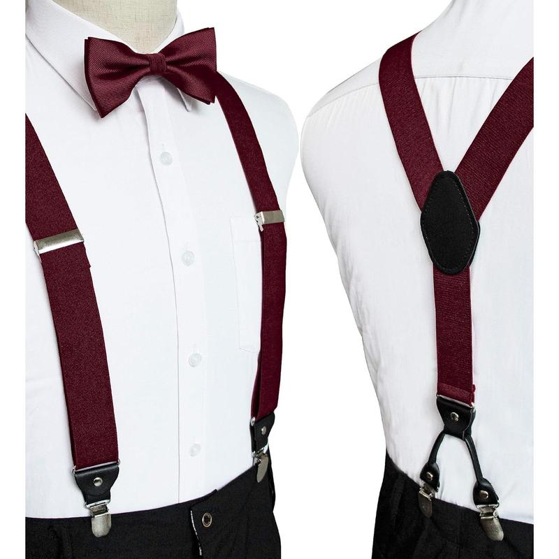 Solid Color Suspender and Silk Bow Tie Sets for Men