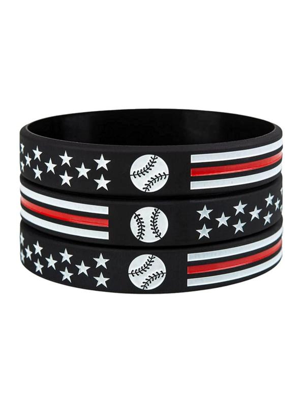 2pcs Baseball and Line Design Rubber Bangle, Sporty Silicone Wristband for Men & Women, 2024 New Dainty Aesthetic Jewelry Gift