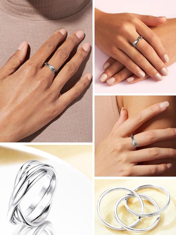 Fashion Criss Cross Design Promise Ring, Stainless Steel Anxiety Rings Jewelry, Engagement Wedding Anniversary Holiday Gift for Women Men Girlfriend Couples