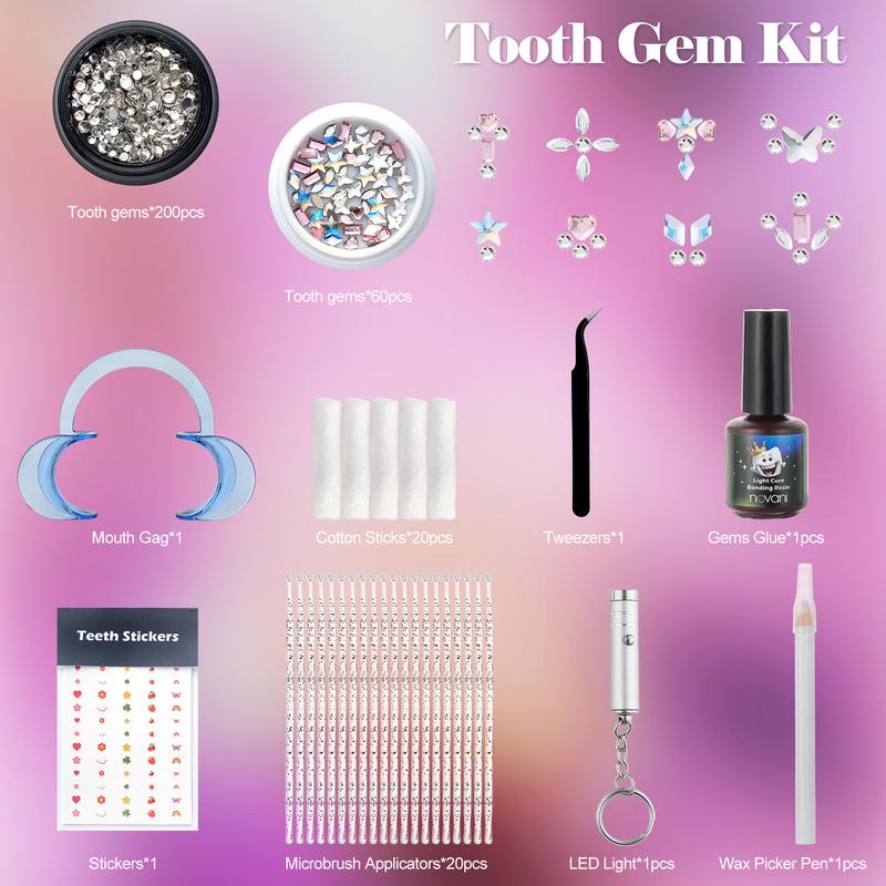 Novani Tooth Gem Kit,260 Pieces Tooth Gem DIY Tooth Gem Kit with Tools,Flat Back Glass Rhinestones Gemstone for Teeth