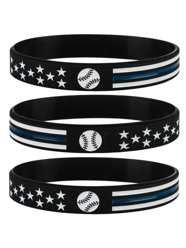 2pcs Baseball and Line Design Rubber Bangle, Sporty Silicone Wristband for Men & Women, 2024 New Dainty Aesthetic Jewelry Gift