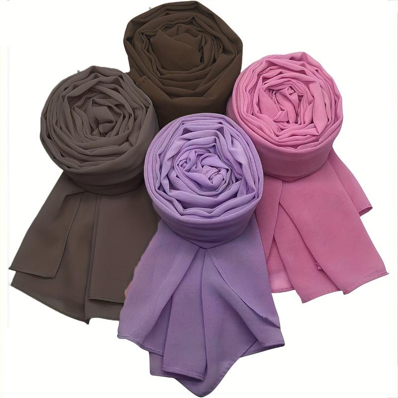 4 5pcs Exquisite Chiffon Scarf Collection - Soft, Breathable, Windproof, and Sun-Protective Shawls for Women's Daily Outdoor Activities, Elegant Hijab Gift Idea for Eid and Special Occasions