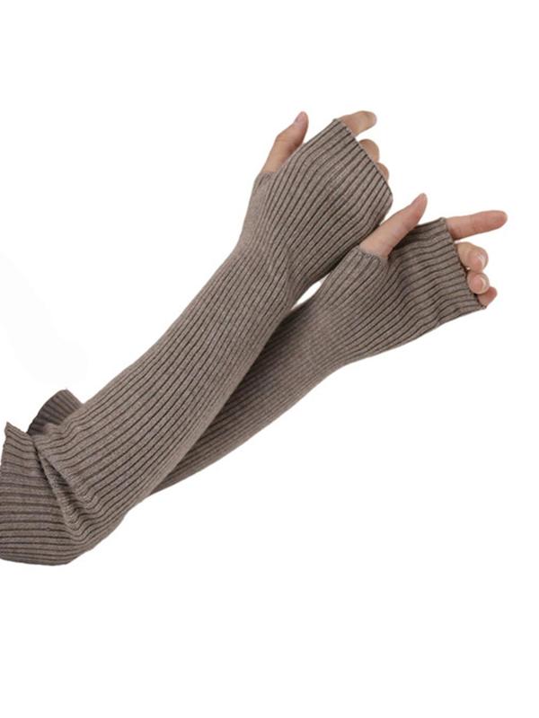 Solid Warm up Arm Warmers Sleeves, 1 Pair Knit Long Fingerless Gloves for Women, Cold Weather Gloves Wit for Outdoor, Sporty