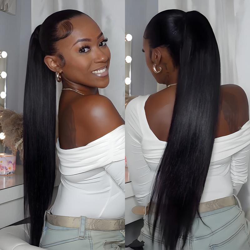 Frodio Ponypop Seamless Straight Ponytail Hairstyle 150%-Density Full Ponytail 100% Human Hair Extension