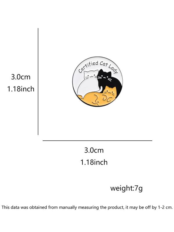 Fashion Cute Cat & Letter Design Brooch,  Round Shaped Animal Themed Brooch, Clothes Accessories for Women & Men