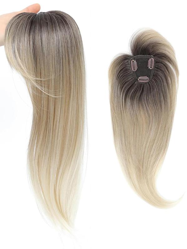 18 Inch Blonde Hair Topper with Highlight, Fall Freshness Long Straight Hair Topper with Bangs, Gorgeous Fluffy Wigs for Women, Synthetic Wigs for Fall Outfits, Party, Daily Use